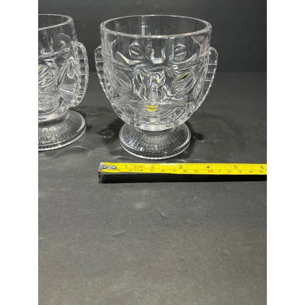 Set of 2 Clear Acrylic Tiki Mugs Footed Tropical Cocktail Glasses 4.5in